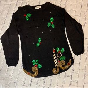 Vintage Christmas Sequin Embellished Holly Sweater